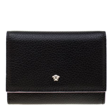 versace black leather card case wallet|versace wallet case.